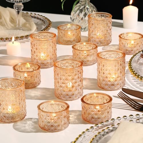 NITIME 24pcs Assorted Gold Votive Candle Holders, Tealight Candle Holders for Table Centerpiece, Green Glass Candle Holder Decor for Wedding, Party & Home Decor by NITIME