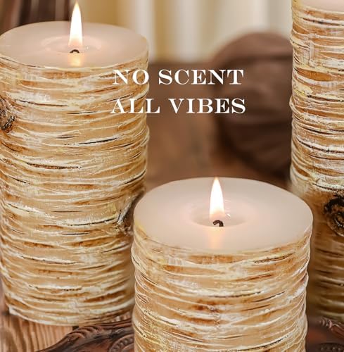 Birch Bark Pillar Candle Set of 3, Real Wax Fireplace Decor Candles - Image 4