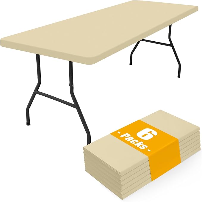 Smiry 6 Pack Rectangle Picnic Table Cloth, Waterproof Elastic Fitted Tablecloths, Washable Polyester Rectangular Patio Table Cover for Camping, Indoor and Outdoor (Champagne, 30"x96")