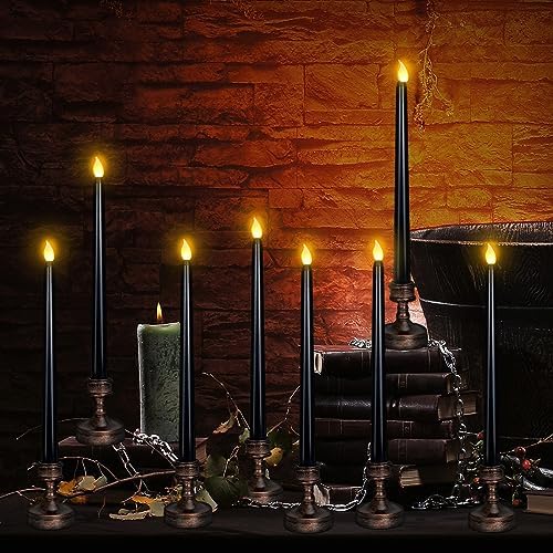 8 Pack Black Halloween Candles, Flameless Taper Candles with Base - Image 6
