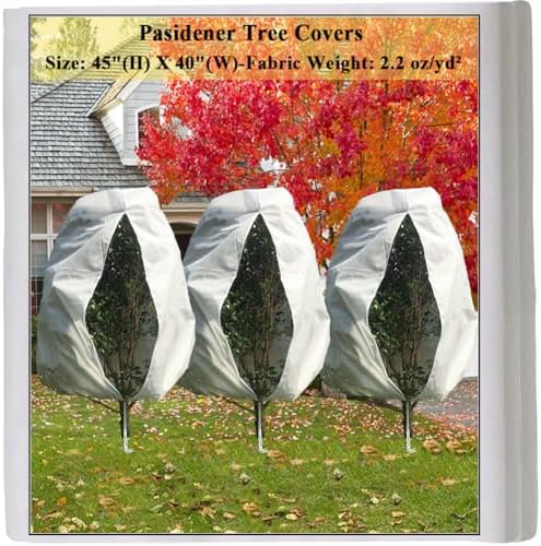 Plant Covers Freeze Protection 3 Packs 45" x40" 2.2oz Tree Covers Frost Plant Covers Freeze Cloth for Outdoor Plants with Zipper Drawstring by Pasidener