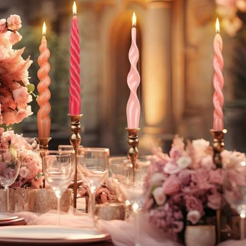 Nuanchu 4 Pcs Twisted Taper Candles,7.87 Inch,Pure,Pink - Image 6