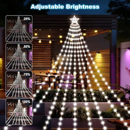 Solar Christmas Decorations Tree Lights Outdoor, 18.37ft 532LED Waterfall String Lights with 8 Modes Timer Remote Xmas Lights USB Powered for Garden Yard Patio Home Holiday Party Decor, Pure White - Image 5
