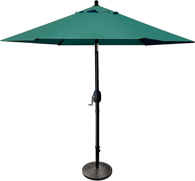 Sunnyglade 7.5' Patio Umbrella 6 Ribs (Dark Green) | 18" 30.2-lbs Heavy Duty Round Antiqued Umbrella Base, Bronze