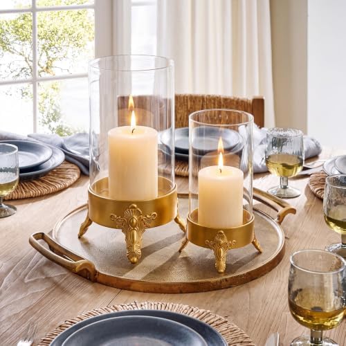 Set of 2 Hurricane Glass Candle Holders, Glass Dome & Metal Base - Image 2