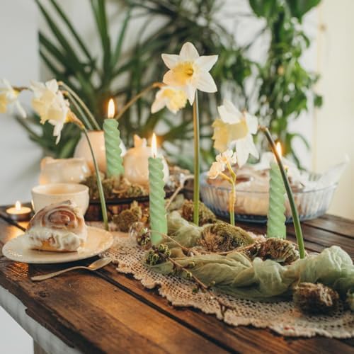 20 Pack 10 Inch Sage-Green Spiral Taper Candles for Christmas and Spring Home Decoration, Unscented Dripless Twisted Candlesticks for Dinner St. Patrick's Day Earth Day and Garden Parties - Image 3
