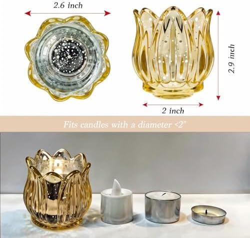 Tulip Votive Candle Holders Set of 12, Tea Light Candle Holder Glass for Table Centerpiece, Tealight Candle Holders for Wedding Déco, Birthday, Anniversary, Parties, and Holiday (Glod) - Image 2