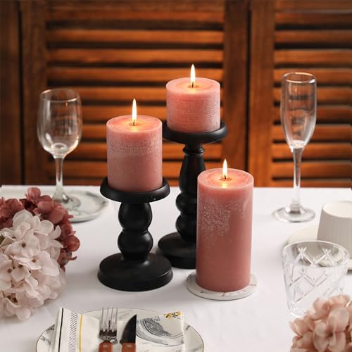 3x3 Inch Brown Pillar Candles Set of 3 - Unscented Candles, Long Clean Burning, Large Big Candle, Smokeless Dripless Pillar Candle for Dinner Table, Wedding, Home, Bathroom, Rustic Decor - Image 4