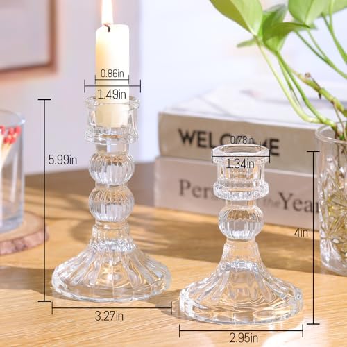 DARJEN 6Pcs Clear Candlestick Holders Set - 4" H & 5" H Striped Taper Candle Holders Bulk, Glass Candle Holders for Wedding, Festival, Party, Table Centerpiece, Gifts - Image 2