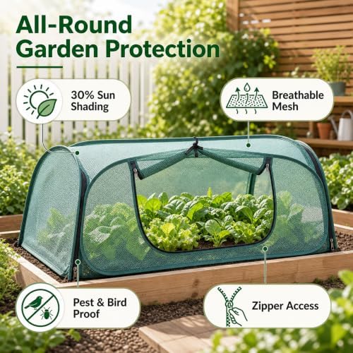 2Pack Garden Covers for Raised Beds, Pop Up Mesh Plant Covers for Outdoors, 30% Sunblock Plant Shade Tent, Crop Cage for Seedlings Vegetable Against Birds, Animals, with 8 Stakes (45"X22"X16") - Image 2