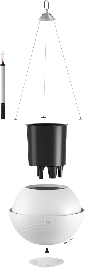 Lechuza BOLA Color 32 White, Self-Watering Hanging Planter, D12.6 H9.8 in