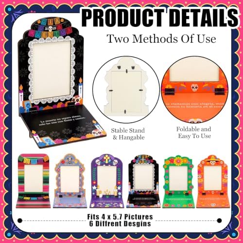 Junkin 6 Sets/12 Pcs Dia De Los Muertos Wall Decorations Picture Frames - Image 3