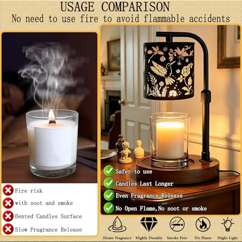 Candle Warmer Lamp,Candle Warmer,Candle lamp,Gifts for mom, Valentines Day Gifts,Candle Holders for Home Decor,Wooden Base，with 2 Bulbs(Black Hummingbird)… - Image 3