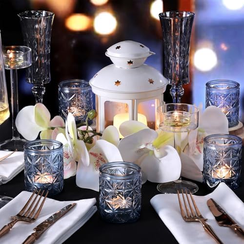 12 Pack Blue Votive Candle Holders, Vintage Blue Candle Holders, Tealight Candle Holder for Wedding Table Centerpieces, Bridal Shower, Home Decor, Birthday, Party Table Decor - Image 5