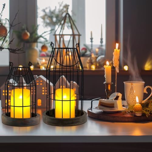 Farmhouse Lantern Decor Rustic Home Decor Lanterns with Flameless Candles - Image 2