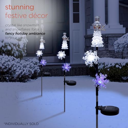 Alpine Corporation 34" Tall Snowman and Snowflakes Solar Powered Christmas Stake with LED Lights, Multicolor Outdoor Christmas Holiday Decor - Image 4