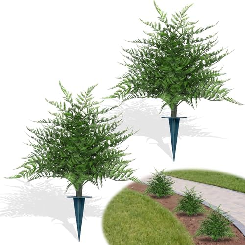 Artificial 2 Pack 23" Fern Topiary Ball Trees with Ground Spike by LivingGreenEveryDayShine