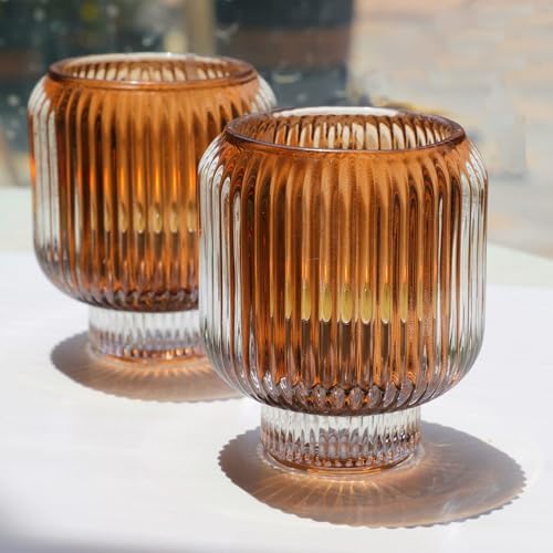 Woho Brown Votive Candle Holders Bulk of 4 for Fall Thanksgiving Decoration - Image 2