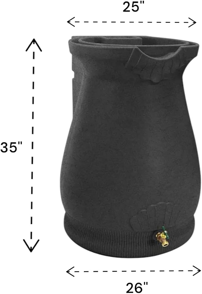 Rain Wizard Decorative Urn Rain Barrel, Durable polyethylene Resin, with Brass Spigot, Flat-Back Design,Perfect for Gardening Any Home (Dark Granite, 65 Gallon)