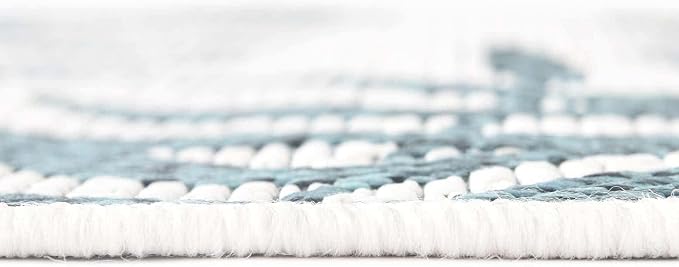 Unique Loom Outdoor Botanical Collection Area Rug - Palm (4' 1" Round, Teal Ivory)