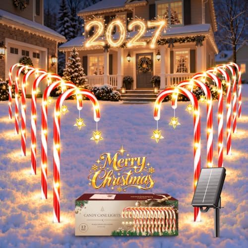 12 Pack Solar Candy Cane Lights Outdoor, Christmas Pathway Lights Decor by KELME