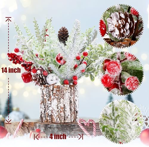 2 Pack Christmas Table Decorations, 14 Inch Christmas Centerpiece Small Potted Christmas Tree, Pine Cones and Berries, Xmas Artificial Plants for Tables, Home, Mantel Holiday Decor - Image 2
