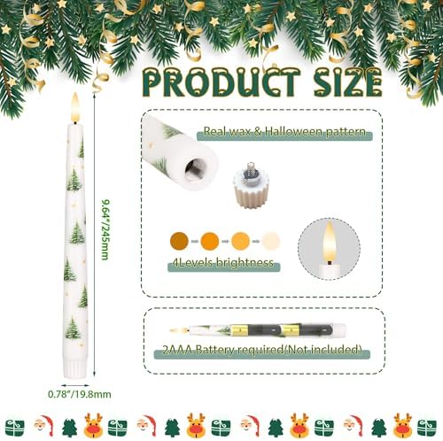 Flameless Taper Candles with Remote, Real Wax Christmas Tree Candles 9.6" - Image 2