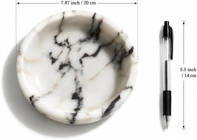 Calacatta Viola Marble Decorative Bowl, 7.87-Inch | Stone Catchall Bowl for Keys, Jewelry, Sunglasses and Small Decor, Coffee Table Centerpiece, Entryway Table and Dresser Decor