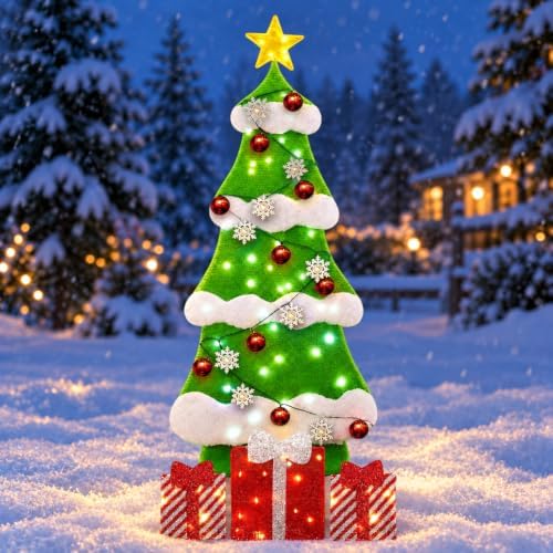 3FT 2D Outdoor Lighted Christmas Tree, 100 LED, 8 Modes（Sphere+Snow） by Fashlits