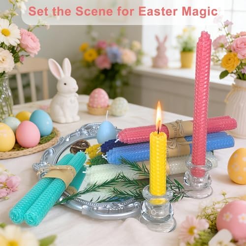 Lacaser Natural Beeswax Taper Candles Bulk Set,9" Long Candlesticks, Dripless & Unscented, 4 Hour Burn Time, Pastel Taper Candles, 14 Pack - Image 4
