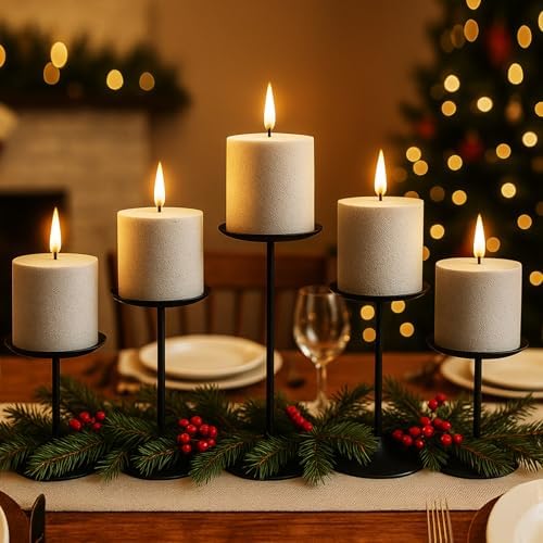 smtyle Halloween Black Candle Holders for Pillar Candles Set of 5 - Image 4