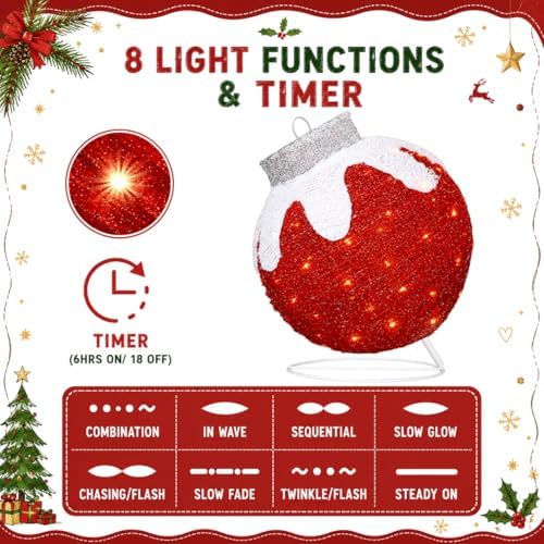 2 Pcs Lighted Outdoor Christmas Ornaments, 160 LEDs, Red and Green - Image 3