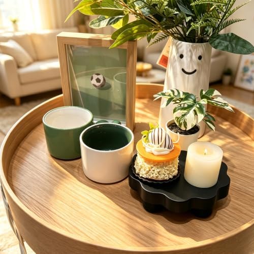 2 Pcs Scalloped Wood Display Risers,Rustic Wooden Pedestal Stand, Candle Stands Holder, Wooden Riser for Figures, Dessert Cupcake Tray for Party, Display Artwork collectibles for Decoration and Organize (Black, 6.3 Inch) - Image 4