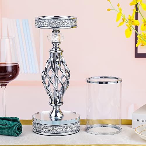 Hanjue Crystal Candle Holders for Pillar Candle, Metal Crystal Candle Holder for Home Decor, Centerpieces, Coffee Dining Table CH0509 (Silver (L)) - Image 6