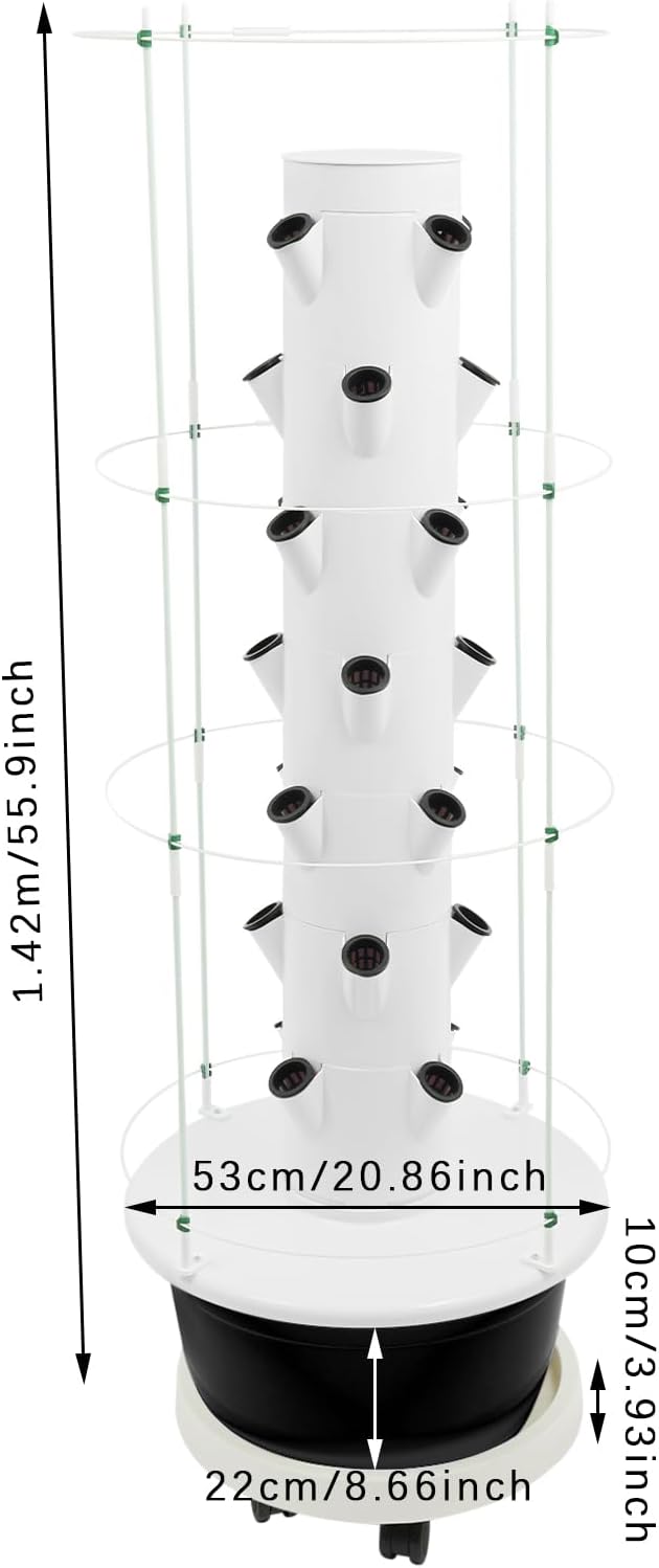 28 Pods Hydroponics Growing System kit, 7-Layer Movable Vertical Hydroponic Tower with Pump Timer Climbing Support Frame Indoor Gardening System for Vegetables Fruits Herb