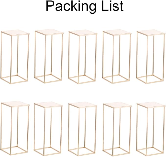 Gold Metal Cube Vase Stand for Wedding Centerpieces, 23.6in Tall, 10 Pcs