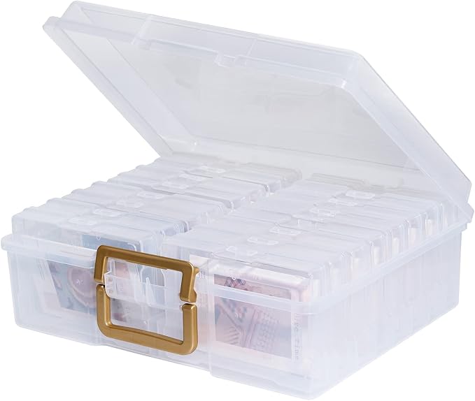 novelinks Photo Storage Box and 16 Inner 4" x 6" Photo Storage Containers | 1Pack Clear, Photo Albums 4x6 Pictures, Photo Organizers and Storage, Card Game Storage, Task Boxes for Special Education