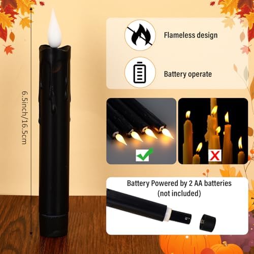 Baquler 24 Pcs 6.5" Black Flameless Taper Candle LED Stick Battery Operated - Image 2