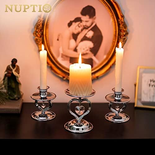 NUPTIO Unity Candle Holder for Wedding: Silver, Set of 3 - Image 3