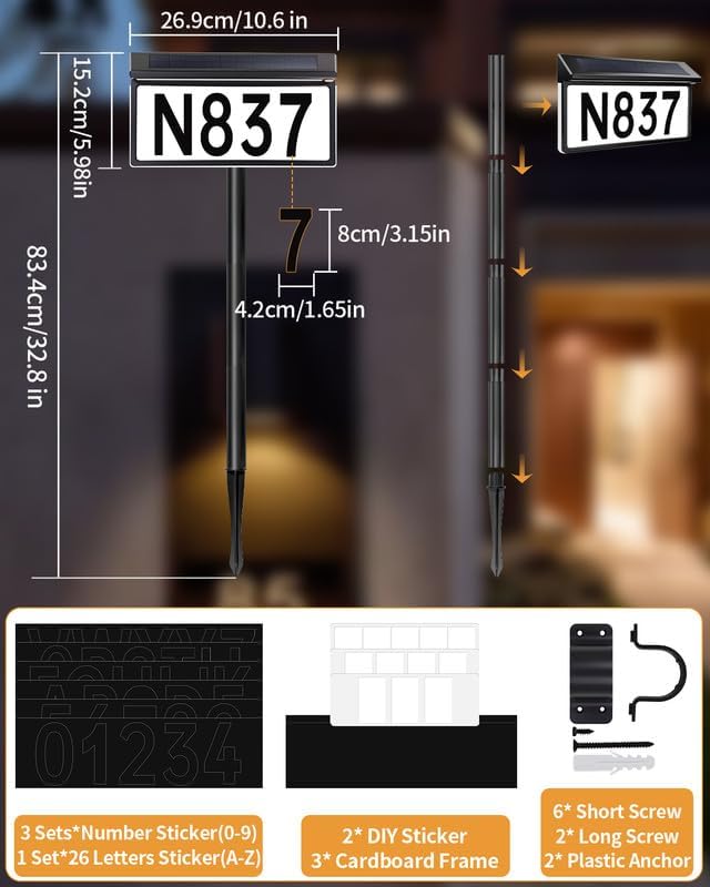 BRIMAX Solar Powered Address Sign,Lighted House Number Plaque IP65 Waterproof,3 Color Modes,Upgraded Side-Lit LED Sign,In-Ground Or Wall Mounted for Outside
