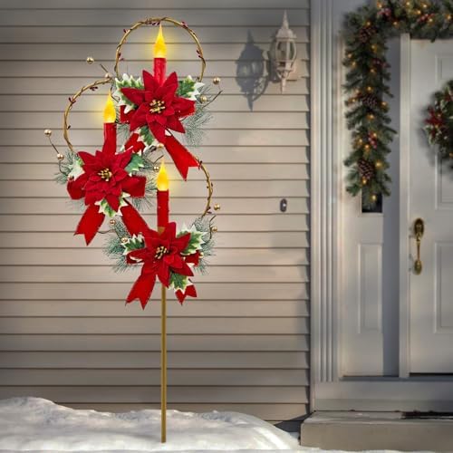 Outdoor Solar Christmas Decorations,LED Red Candle Holiday Garden Stakes by HomeGardenDecorations