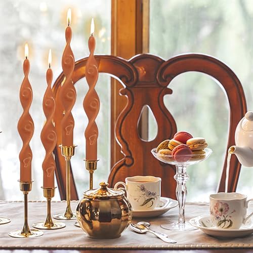 10 Inches Spiral Taper Candles Colorful Twisted Candle Dripless Long Candles, Handmade Candlesticks for Wedding Dinner Decor, Set of 4(Pumpkin) - Image 5