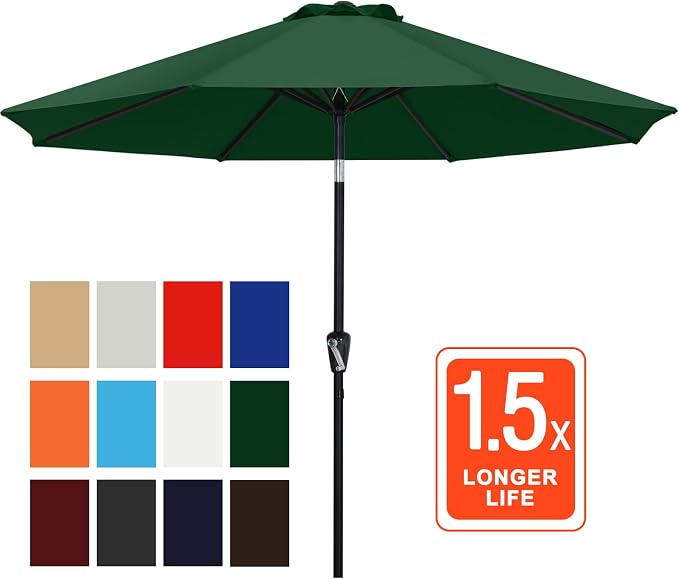 ABCCANOPY 9FT Outdoor Patio Umbrella, 8 Ribs Table Umbrella w/Crank for Easy Set Up, Suitable for Garden, Lawn, Deck & Backyard (Forest Green)