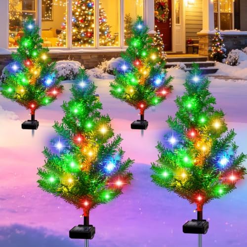 4 Packs Solar Christmas Trees Multi-Color Changing 2 Modes Outdoor Christmas Decorations,Xmas Gifts for Women Mom,Solar Christmas Lights Waterproof for Holiday Garden Decor Yard Porch Patio Pathway by EDOF