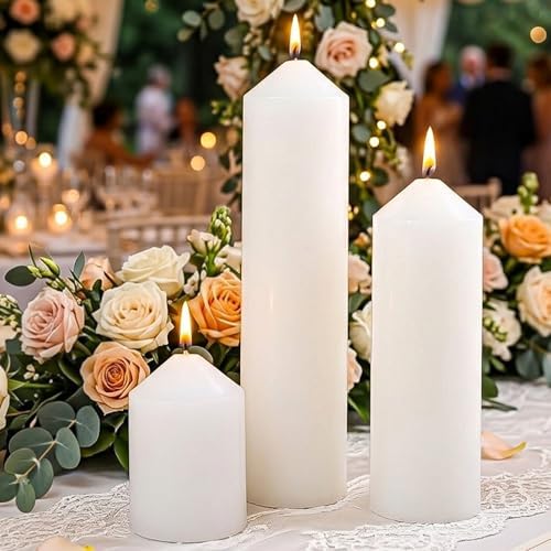Pillar Candles White Bulk 2x3 2x6 2x8inch Unscented Tall Candle 3Set by ugbem