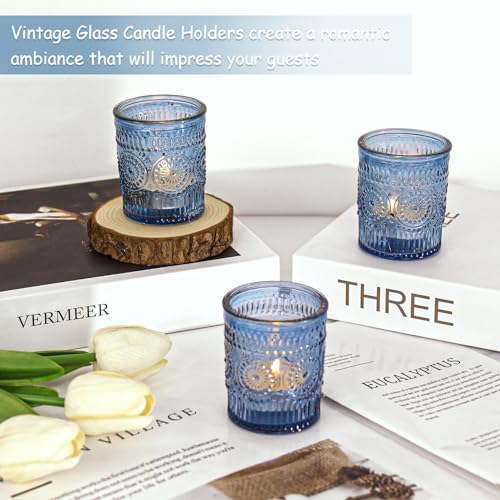 48 Pcs Blue Glass Votive Candle Holders, Tealight Candle Holders for Table Centerpieces, Vintage Candle Holder Bulk, Boho Wedding, Home, Bridal Shower, Birthday Party Table Decor (Blue) - Image 4