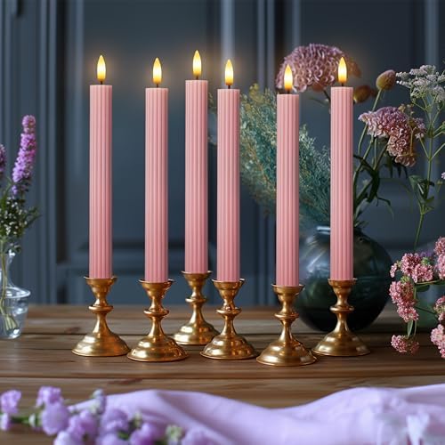 12 Pack, 10" LED Flameless Real Wax Dusty Rose Fluted Ribbed Grooved Taper Candles, Remote & 24h Timer Memory, On/Off Button, Dimmable, Flicker Mode, Battery Operated, Wedding - Image 7