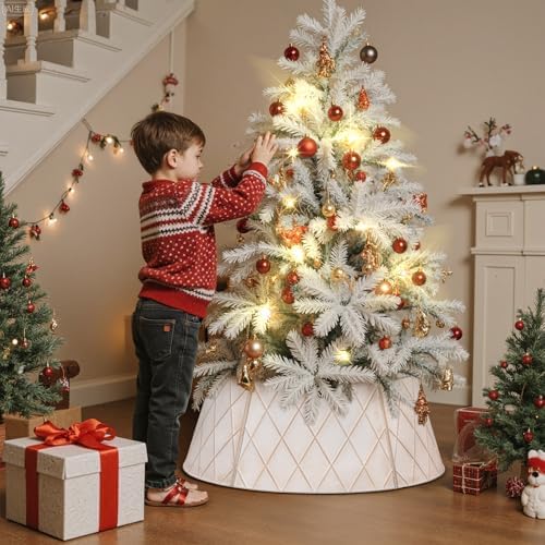 Lanpn Metal Christmas Tree Collar 24 inch, Christmas Tree Ring Collar for Small Mini Pencil Xmas Stand Cover Real Artificial Trees Indoor Outdoor Decoration (White, Diamond) - Image 4