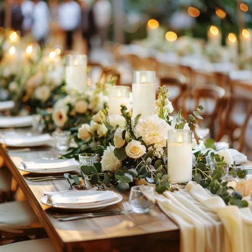 Amagic White Ribbed Glass Flameless LED Pillar Candles with Remote Timer - Image 3