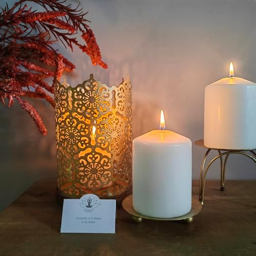 Hosley Metal Diamond Cut Design Candle Holder 7.5 Inch High, Gold Perfect for Home Decor, Lighting, Wedding, Parties, Gifting - Image 3